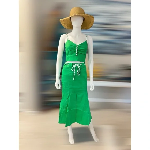 Gorgeous green 2-piece midi skirt set S M L - Picture 9 of 9